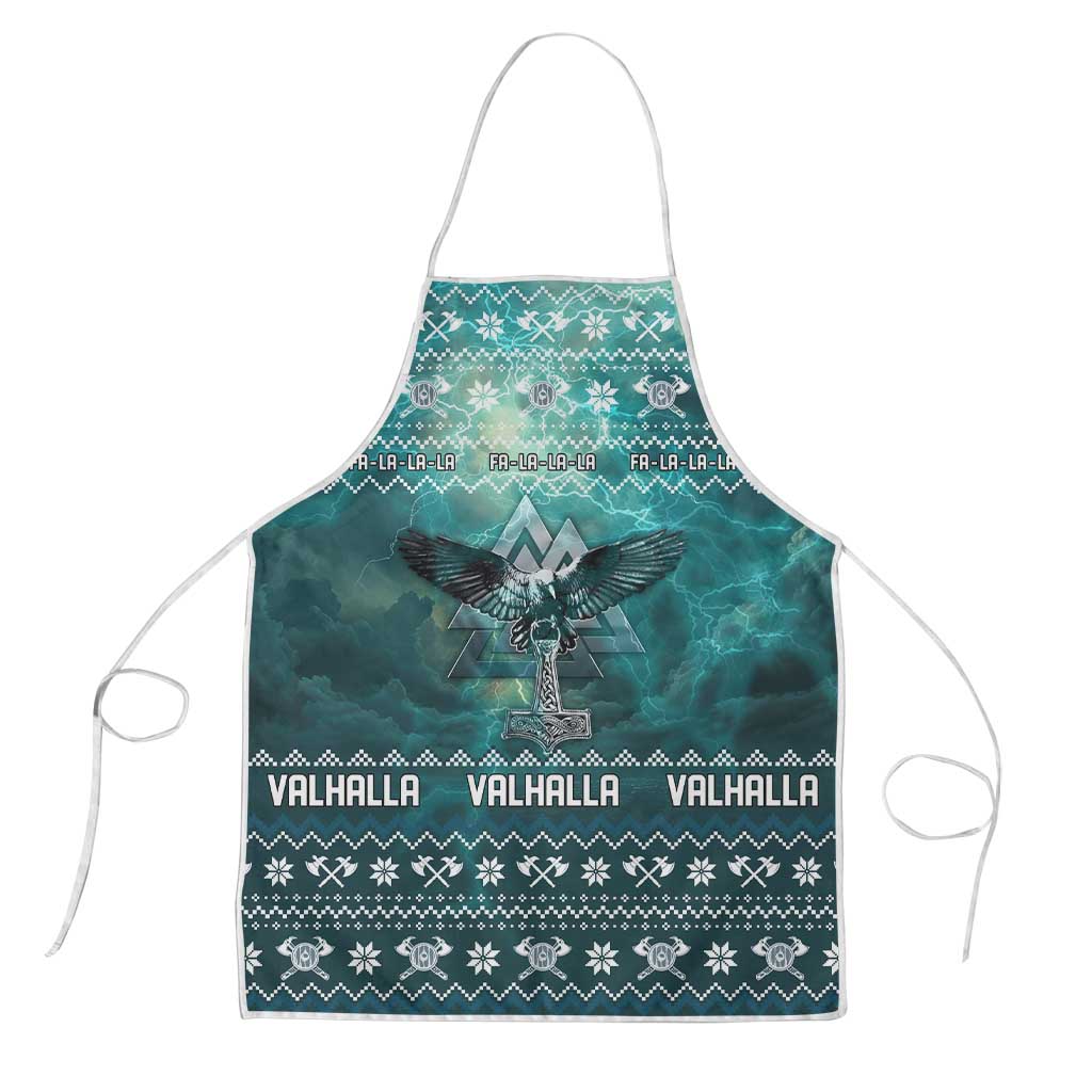 Viking Valhalla Christmas Apron with Norse Symbols Raven and Fa La La La Design - Wonder Print Shop