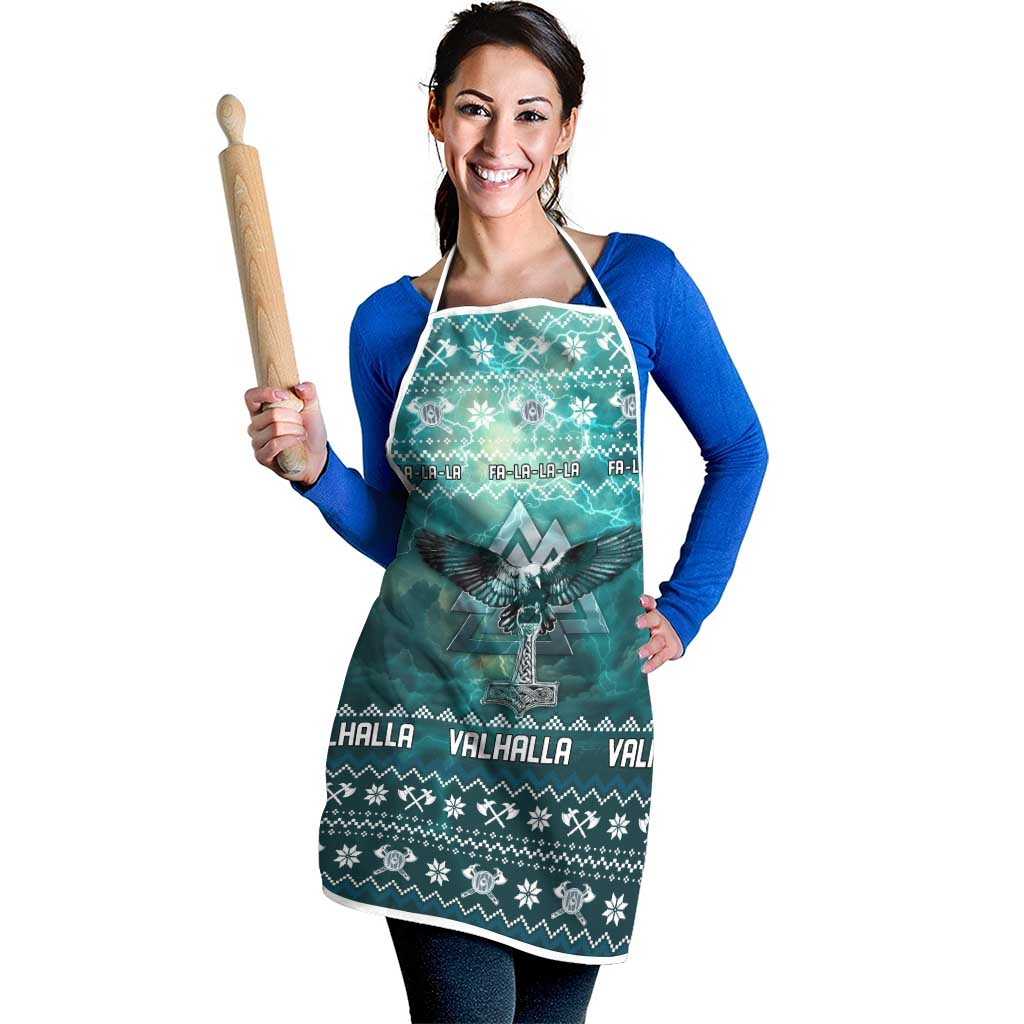 Viking Valhalla Christmas Apron with Norse Symbols Raven and Fa La La La Design - Wonder Print Shop