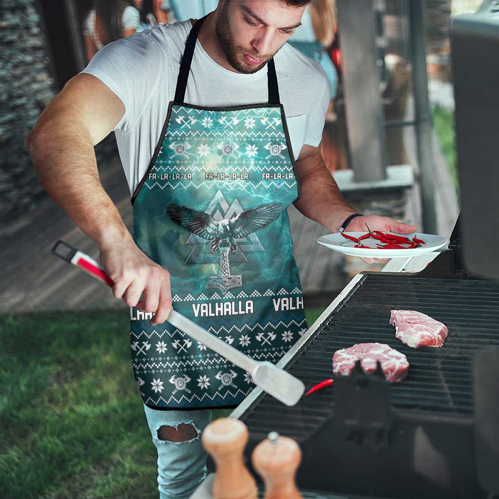 Viking Valhalla Christmas Apron with Norse Symbols Raven and Fa La La La Design - Wonder Print Shop