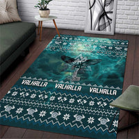 Viking Valhalla Christmas Area Rug with Norse Symbols Raven and Fa La La La Design - Wonder Print Shop