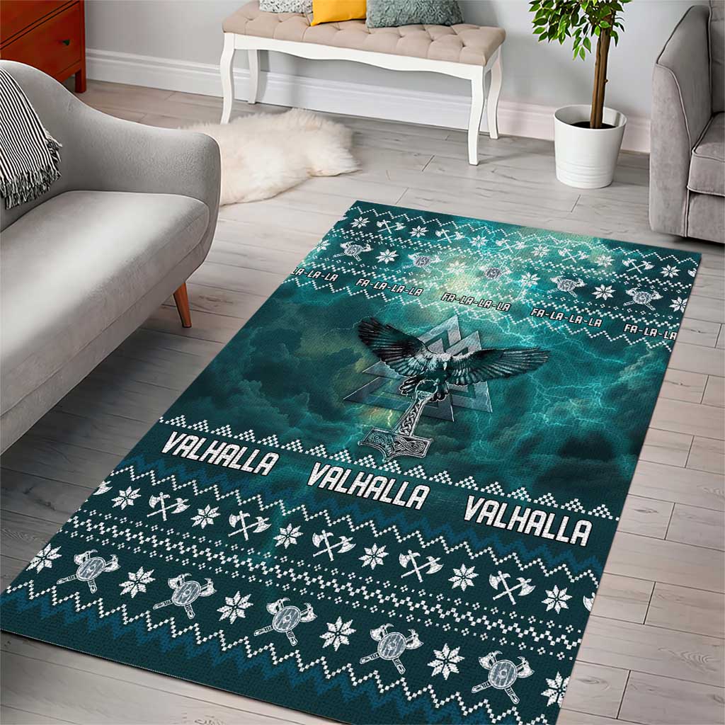 Viking Valhalla Christmas Area Rug with Norse Symbols Raven and Fa La La La Design - Wonder Print Shop