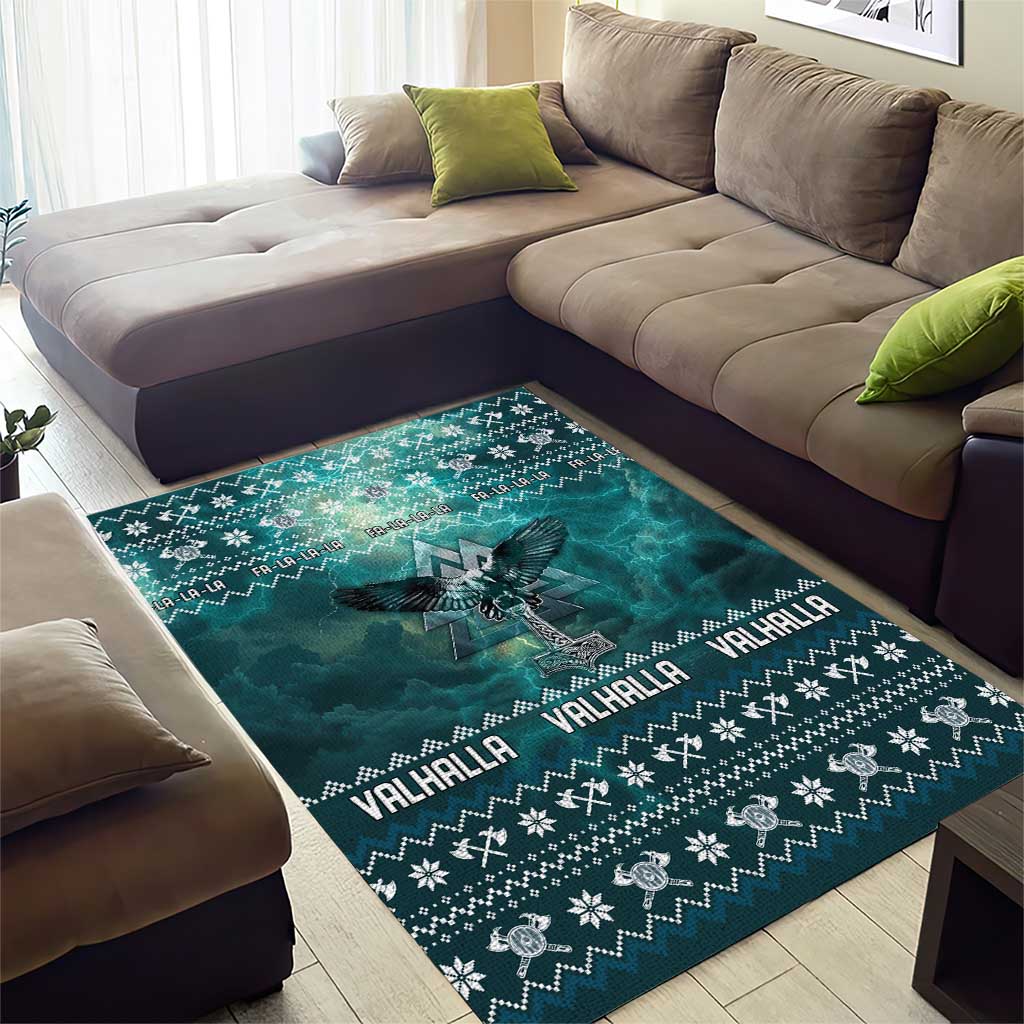 Viking Valhalla Christmas Area Rug with Norse Symbols Raven and Fa La La La Design - Wonder Print Shop