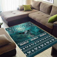 Viking Valhalla Christmas Area Rug with Norse Symbols Raven and Fa La La La Design - Wonder Print Shop