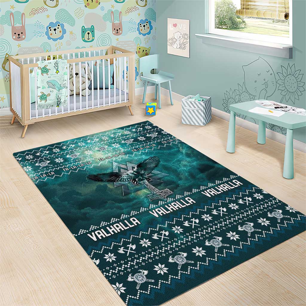 Viking Valhalla Christmas Area Rug with Norse Symbols Raven and Fa La La La Design - Wonder Print Shop