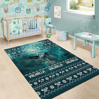 Viking Valhalla Christmas Area Rug with Norse Symbols Raven and Fa La La La Design - Wonder Print Shop