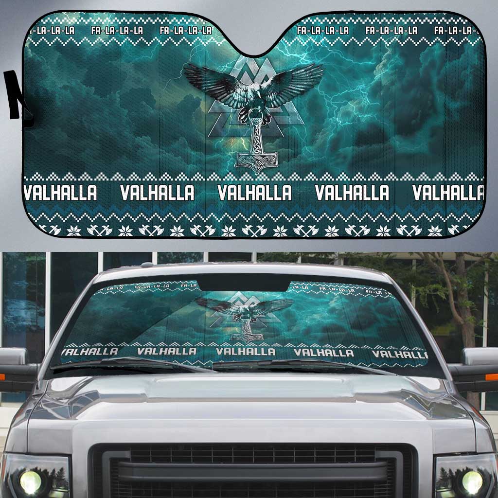 Viking Valhalla Christmas Auto Sun Shade with Norse Symbols Raven and Fa La La La Design - Wonder Print Shop