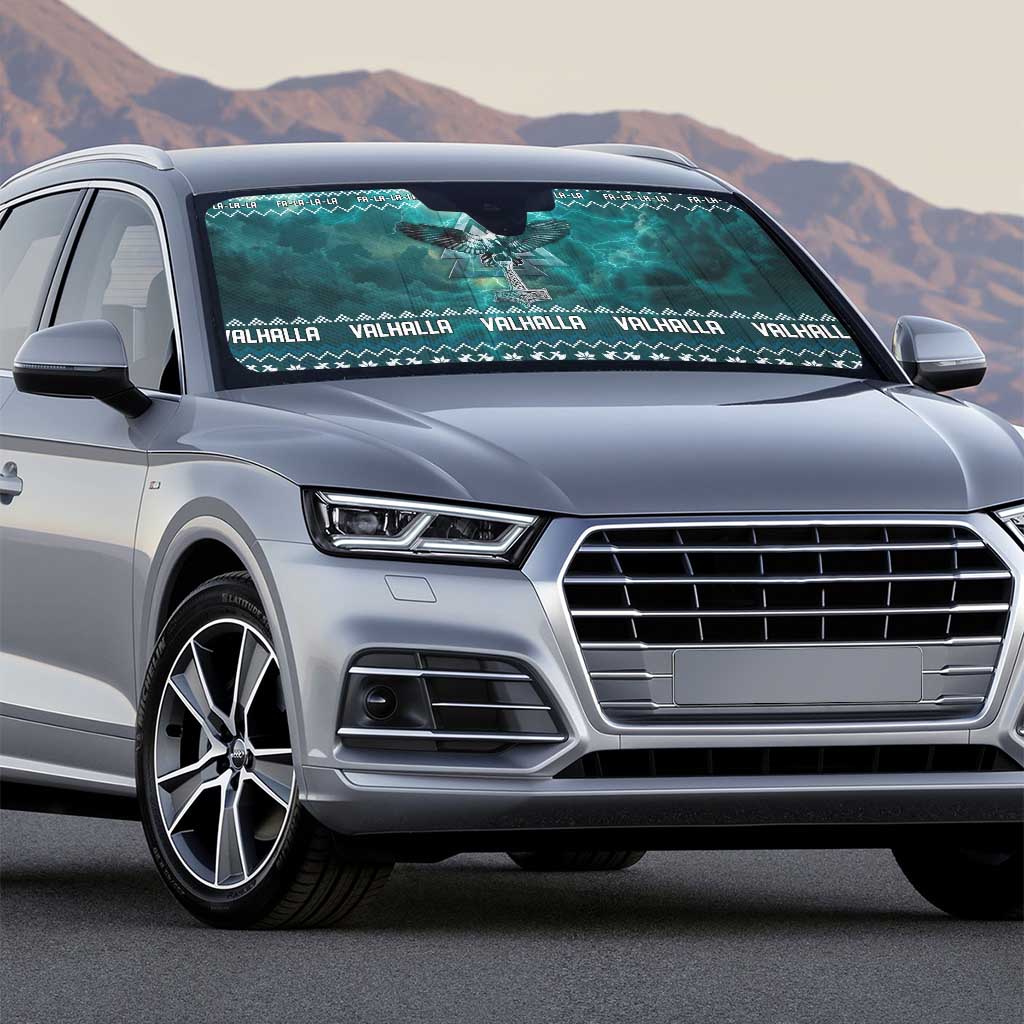 Viking Valhalla Christmas Auto Sun Shade with Norse Symbols Raven and Fa La La La Design - Wonder Print Shop
