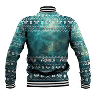 Viking Valhalla Christmas Baseball Jacket with Norse Symbols Raven and Fa La La La Design - Wonder Print Shop