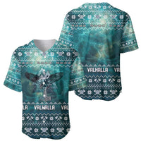 Viking Valhalla Christmas Baseball Jersey with Norse Symbols Raven and Fa La La La Design - Wonder Print Shop