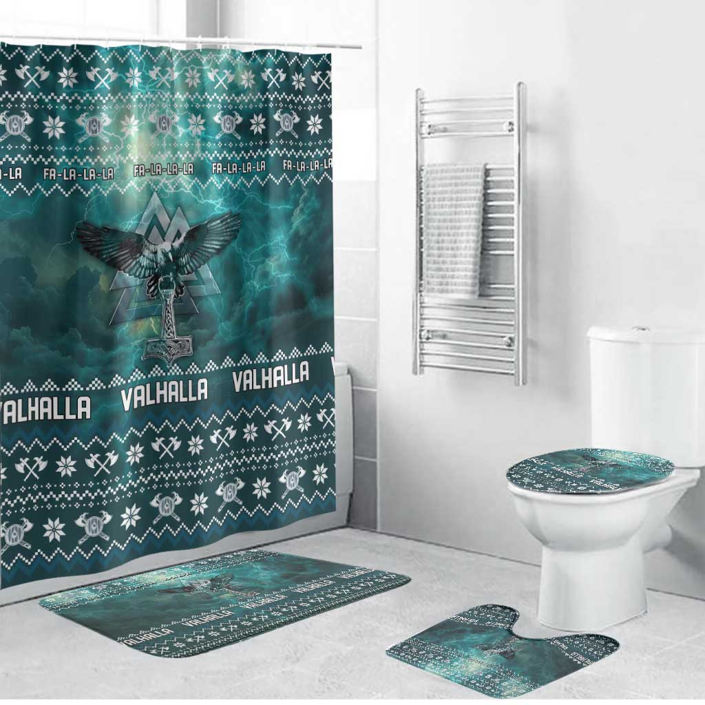 Viking Valhalla Christmas Bathroom Set with Norse Symbols Raven and Fa La La La Design - Wonder Print Shop