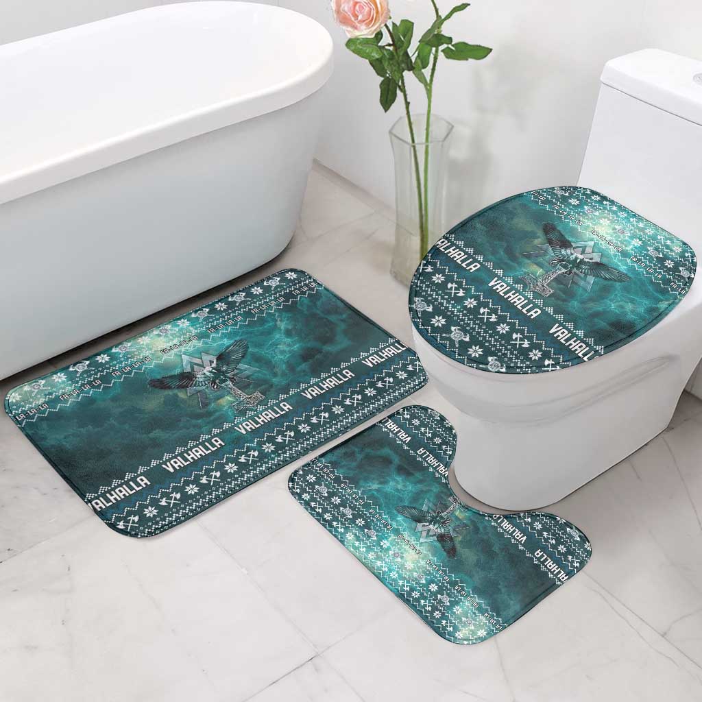 Viking Valhalla Christmas Bathroom Set with Norse Symbols Raven and Fa La La La Design - Wonder Print Shop