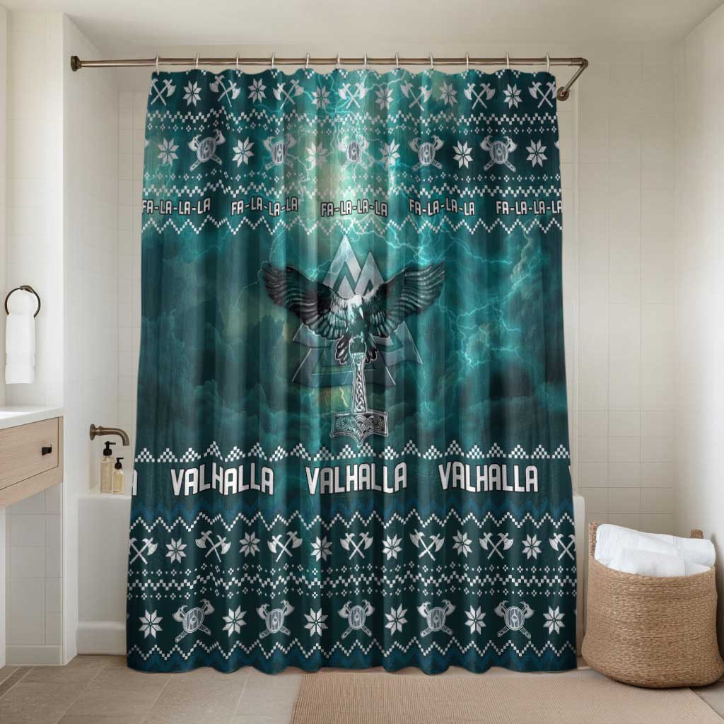 Viking Valhalla Christmas Bathroom Set with Norse Symbols Raven and Fa La La La Design - Wonder Print Shop