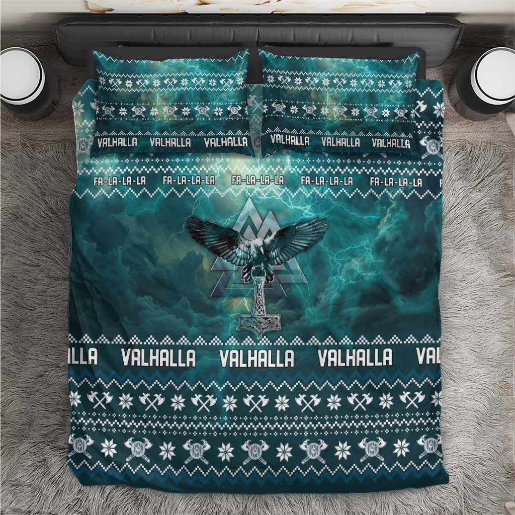 Viking Valhalla Christmas Bedding Set with Norse Symbols Raven and Fa La La La Design - Wonder Print Shop