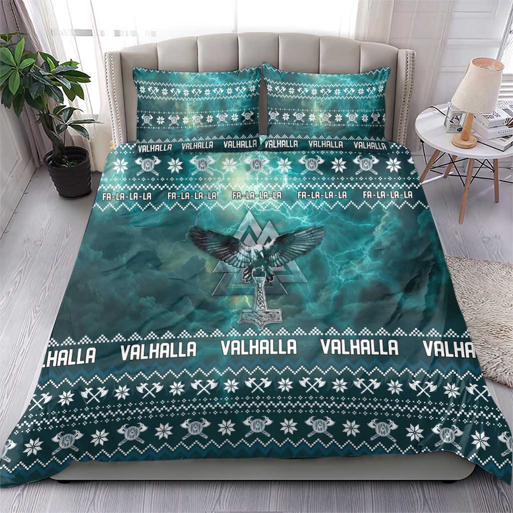 Viking Valhalla Christmas Bedding Set with Norse Symbols Raven and Fa La La La Design - Wonder Print Shop