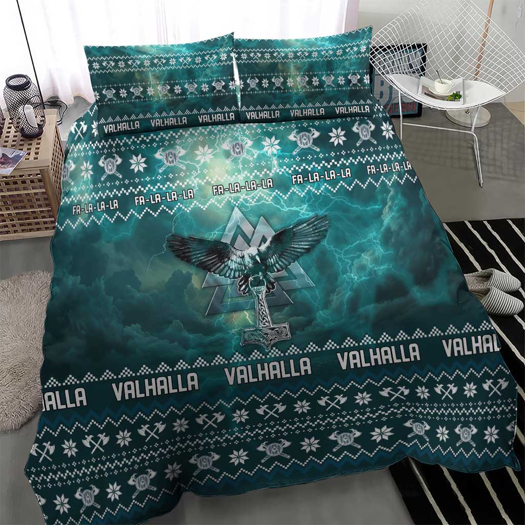Viking Valhalla Christmas Bedding Set with Norse Symbols Raven and Fa La La La Design - Wonder Print Shop