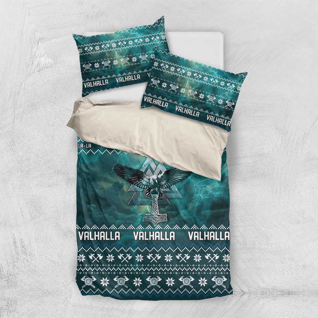 Viking Valhalla Christmas Bedding Set with Norse Symbols Raven and Fa La La La Design - Wonder Print Shop