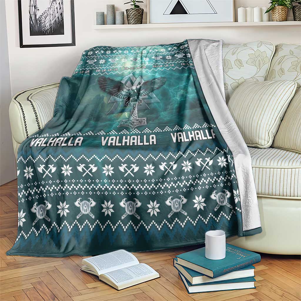 Viking Valhalla Christmas Blanket with Norse Symbols Raven and Fa La La La Design - Wonder Print Shop
