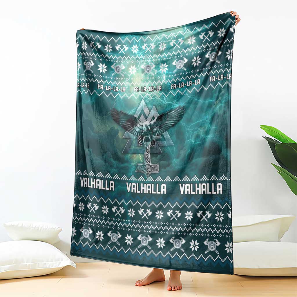 Viking Valhalla Christmas Blanket with Norse Symbols Raven and Fa La La La Design - Wonder Print Shop