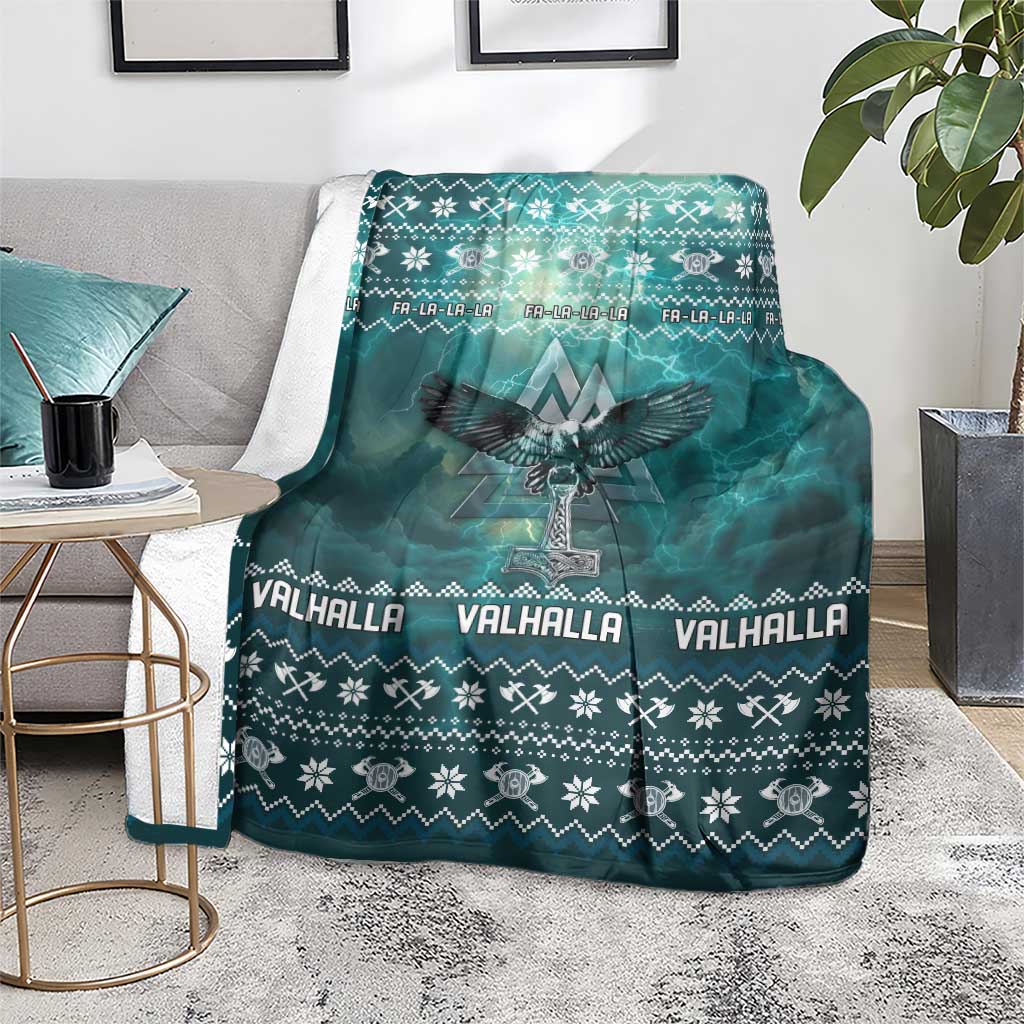 Viking Valhalla Christmas Blanket with Norse Symbols Raven and Fa La La La Design - Wonder Print Shop