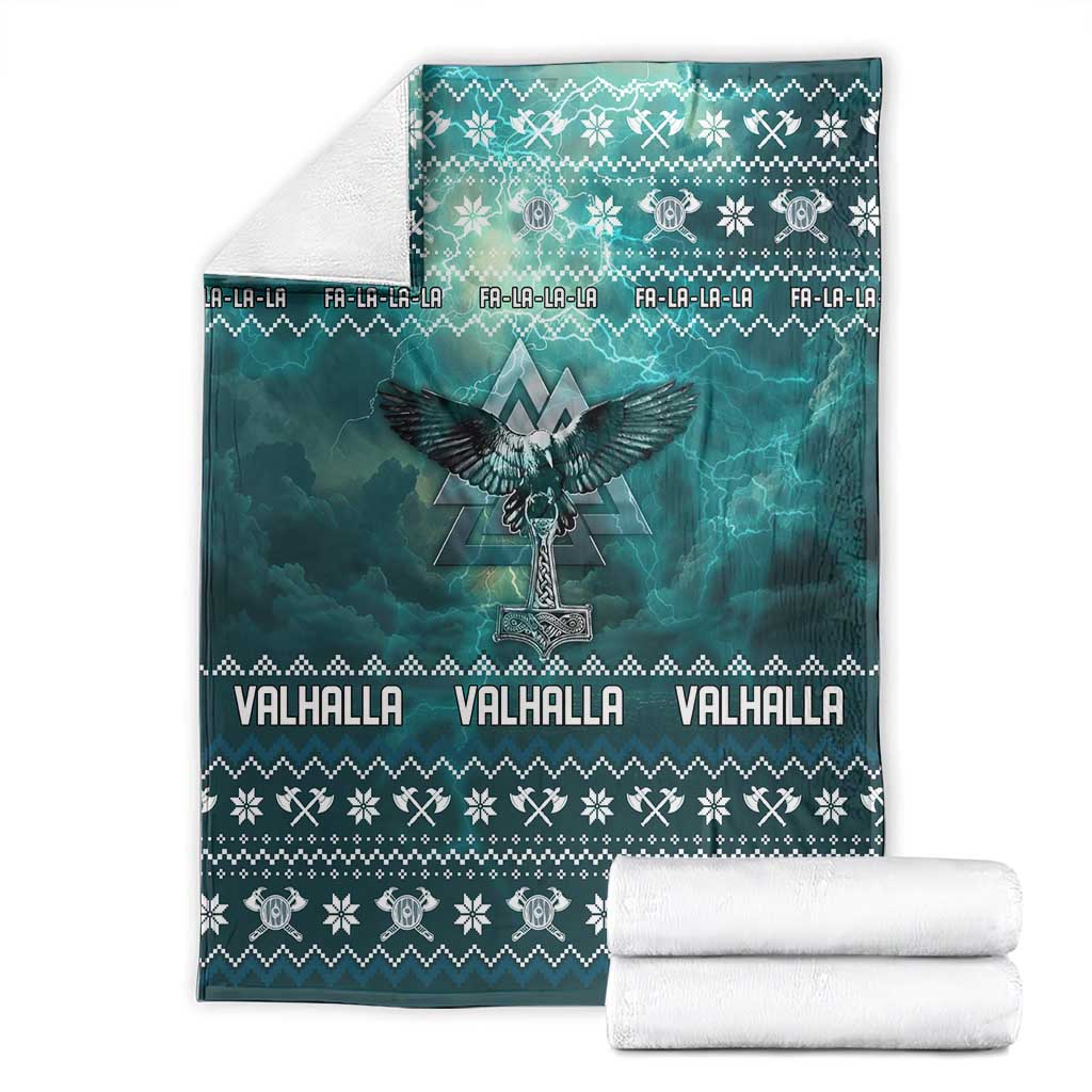 Viking Valhalla Christmas Blanket with Norse Symbols Raven and Fa La La La Design - Wonder Print Shop