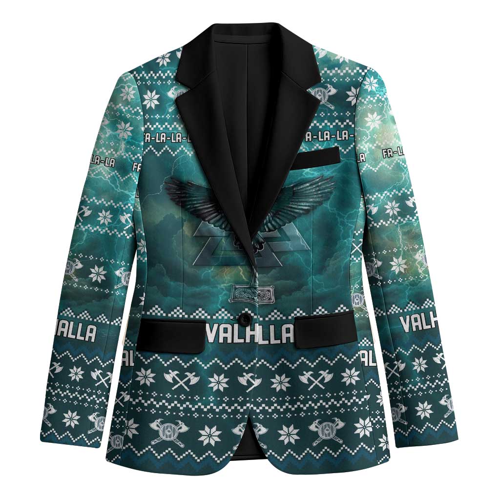 Viking Valhalla Christmas Blazer with Norse Symbols Raven and Fa La La La Design - Wonder Print Shop