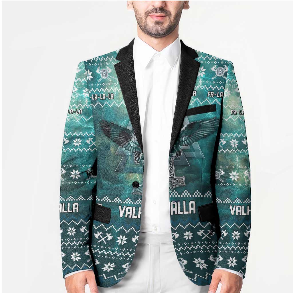 Viking Valhalla Christmas Blazer with Norse Symbols Raven and Fa La La La Design - Wonder Print Shop
