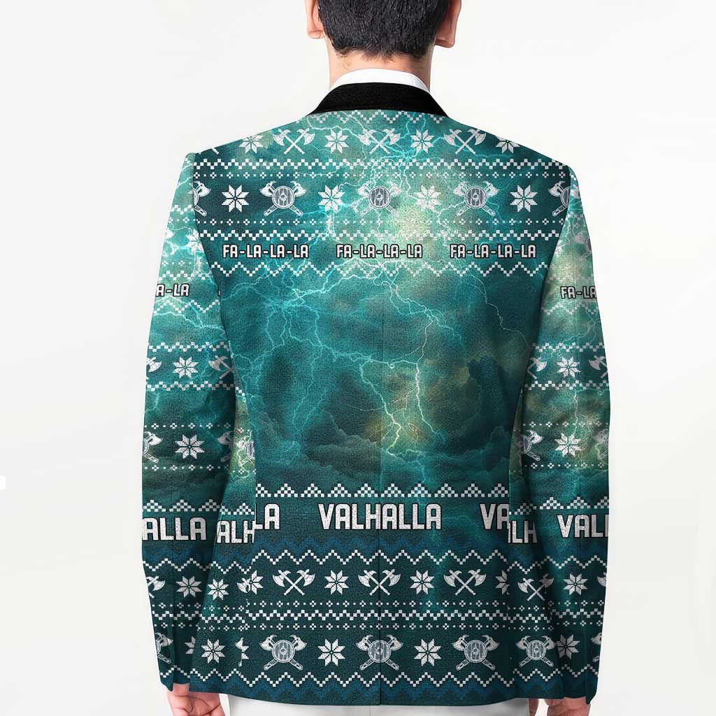 Viking Valhalla Christmas Blazer with Norse Symbols Raven and Fa La La La Design - Wonder Print Shop