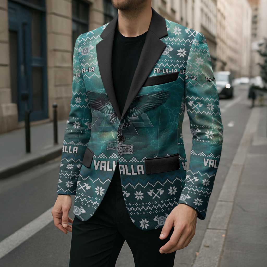 Viking Valhalla Christmas Blazer with Norse Symbols Raven and Fa La La La Design - Wonder Print Shop