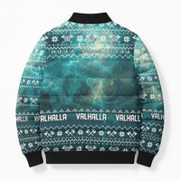Viking Valhalla Christmas Bomber Puffer Jacket with Norse Symbols Raven and Fa La La La Design - Wonder Print Shop