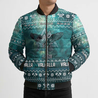 Viking Valhalla Christmas Bomber Puffer Jacket with Norse Symbols Raven and Fa La La La Design - Wonder Print Shop