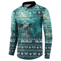 Viking Valhalla Christmas Button Sweatshirt with Norse Symbols Raven and Fa La La La Design - Wonder Print Shop