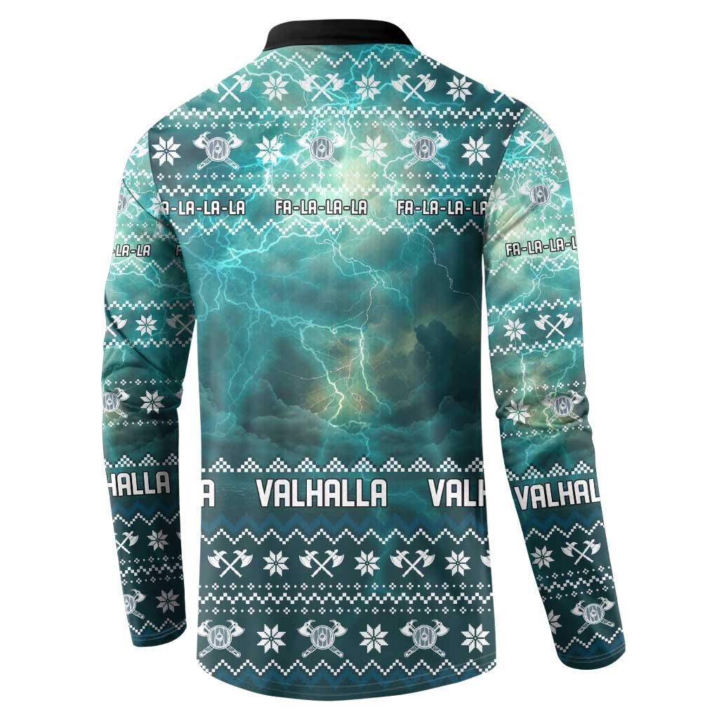 Viking Valhalla Christmas Button Sweatshirt with Norse Symbols Raven and Fa La La La Design - Wonder Print Shop