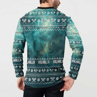 Viking Valhalla Christmas Button Sweatshirt with Norse Symbols Raven and Fa La La La Design - Wonder Print Shop