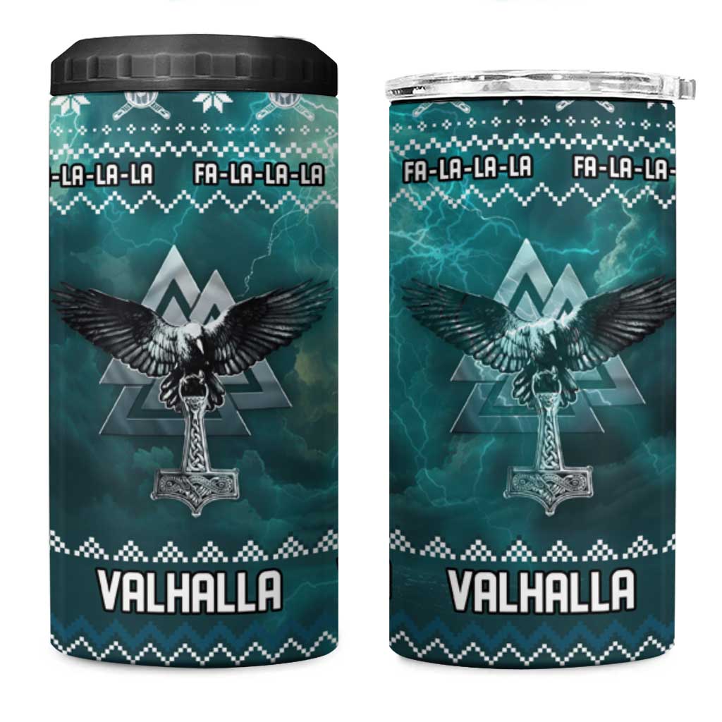 Viking Valhalla Christmas 4 in 1 Can Cooler Tumbler with Norse Symbols Raven and Fa La La La Design - Wonder Print Shop