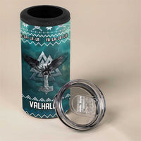 Viking Valhalla Christmas 4 in 1 Can Cooler Tumbler with Norse Symbols Raven and Fa La La La Design - Wonder Print Shop