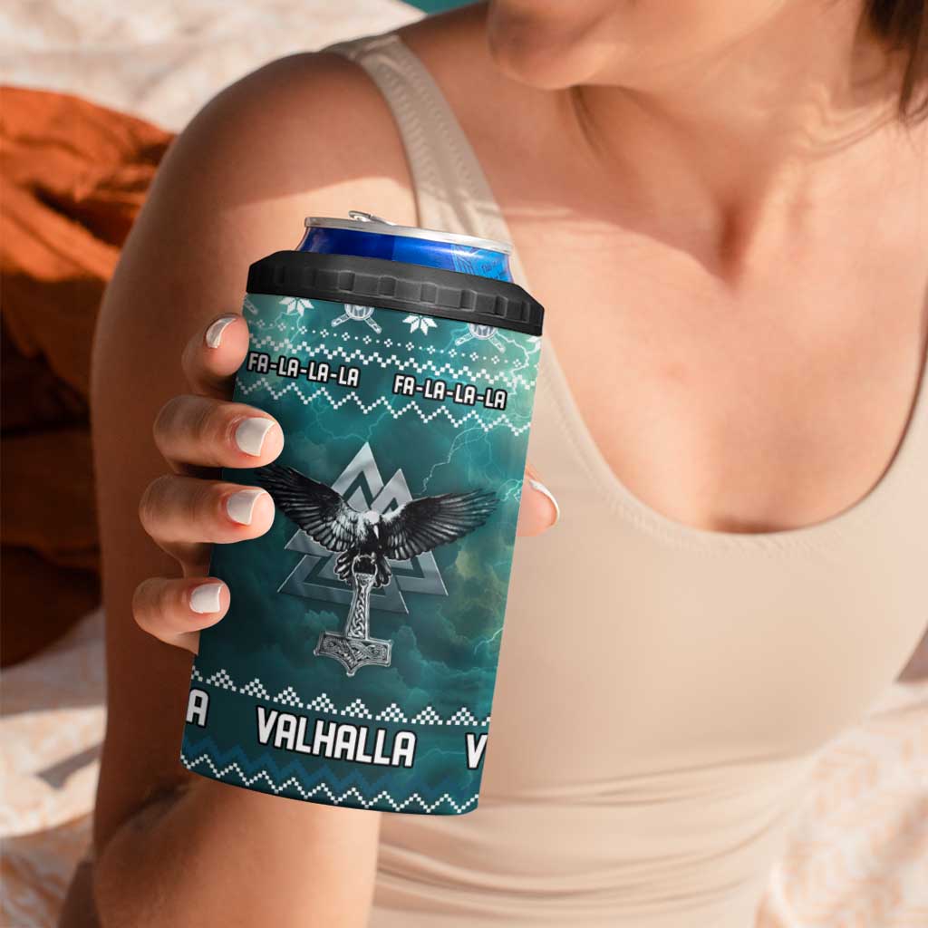 Viking Valhalla Christmas 4 in 1 Can Cooler Tumbler with Norse Symbols Raven and Fa La La La Design - Wonder Print Shop