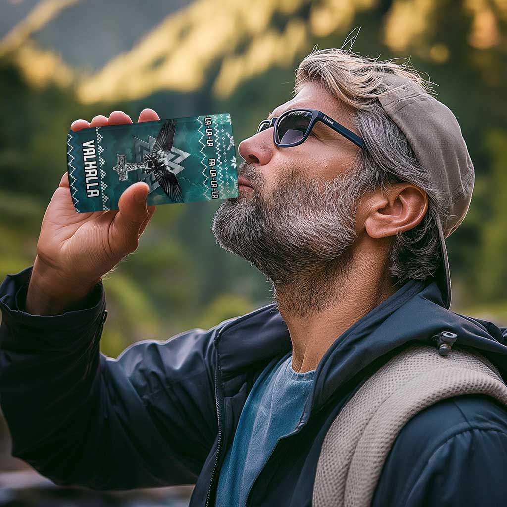 Viking Valhalla Christmas 4 in 1 Can Cooler Tumbler with Norse Symbols Raven and Fa La La La Design - Wonder Print Shop