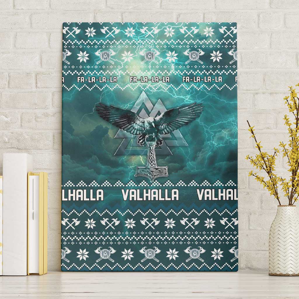 Viking Valhalla Christmas Canvas Wall Art with Norse Symbols Raven and Fa La La La Design - Wonder Print Shop