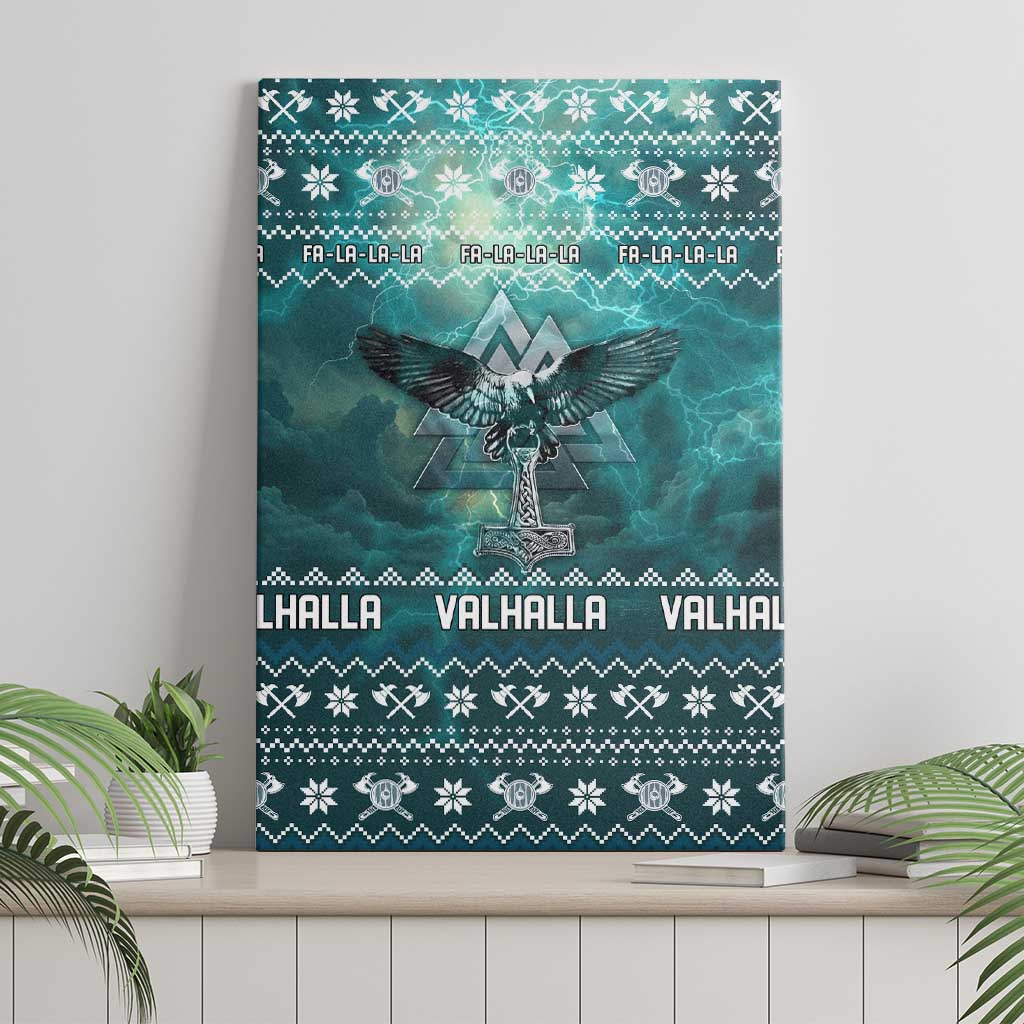 Viking Valhalla Christmas Canvas Wall Art with Norse Symbols Raven and Fa La La La Design - Wonder Print Shop