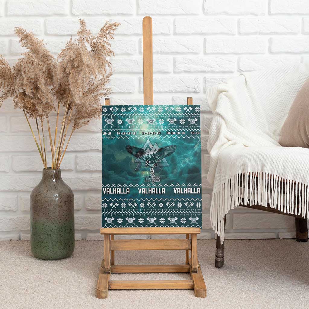 Viking Valhalla Christmas Canvas Wall Art with Norse Symbols Raven and Fa La La La Design - Wonder Print Shop