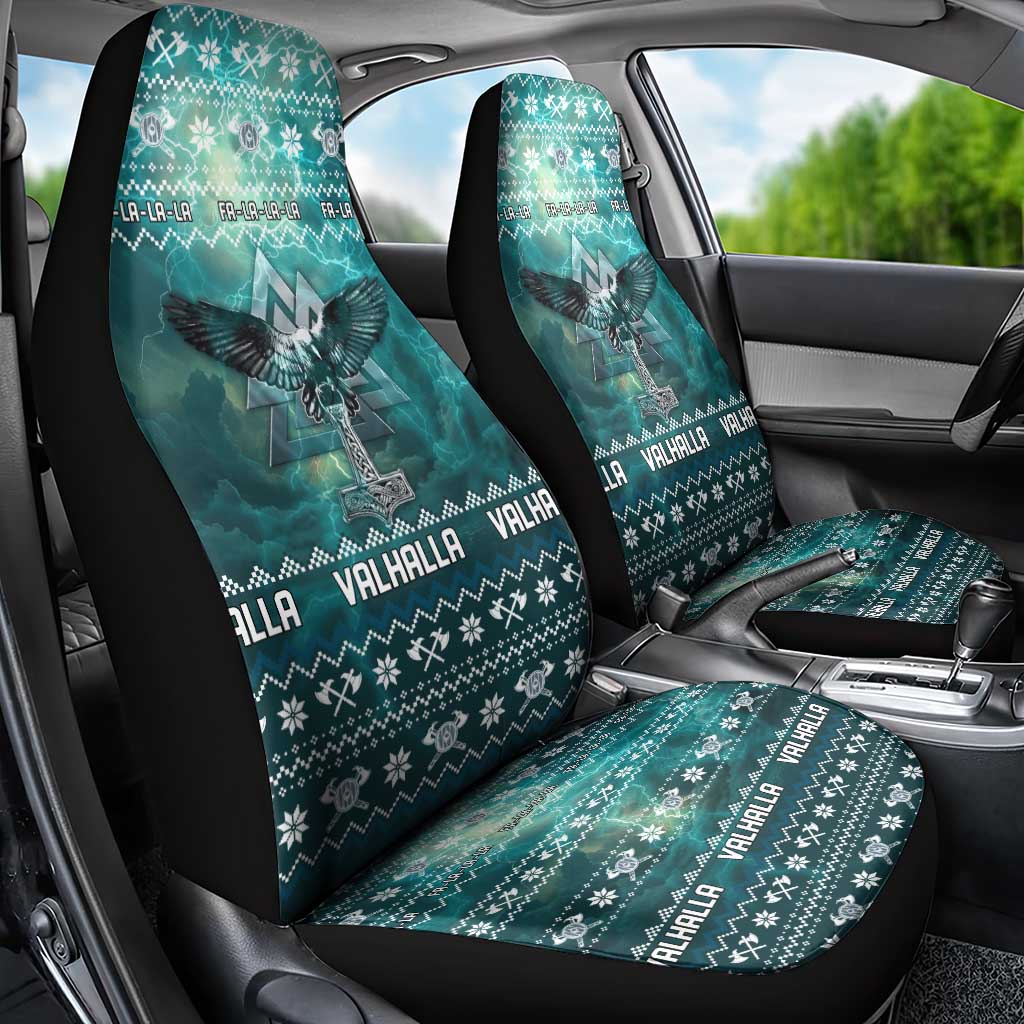 Viking Valhalla Christmas Car Seat Cover with Norse Symbols Raven and Fa La La La Design - Wonder Print Shop