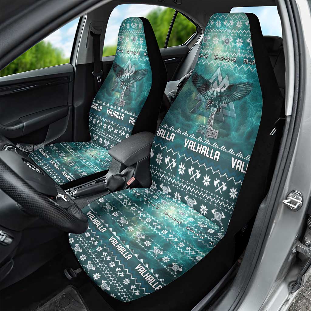 Viking Valhalla Christmas Car Seat Cover with Norse Symbols Raven and Fa La La La Design - Wonder Print Shop