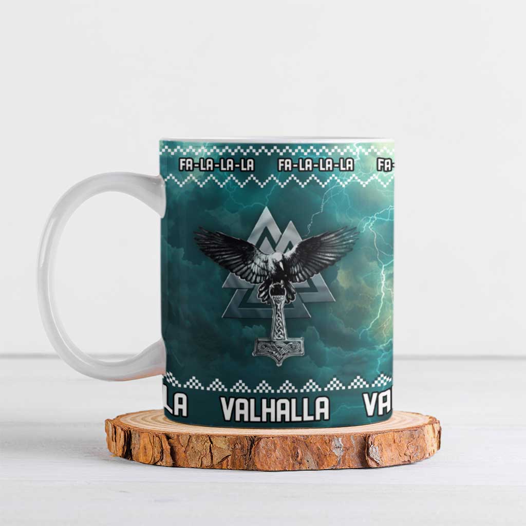 Viking Valhalla Christmas Ceramic Mug with Norse Symbols Raven and Fa La La La Design - Wonder Print Shop