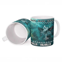 Viking Valhalla Christmas Ceramic Mug with Norse Symbols Raven and Fa La La La Design - Wonder Print Shop