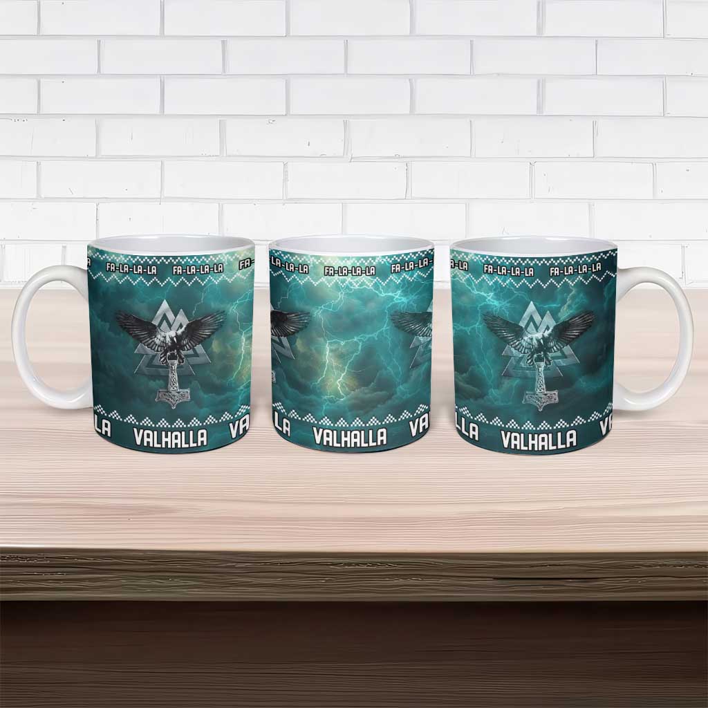 Viking Valhalla Christmas Ceramic Mug with Norse Symbols Raven and Fa La La La Design - Wonder Print Shop