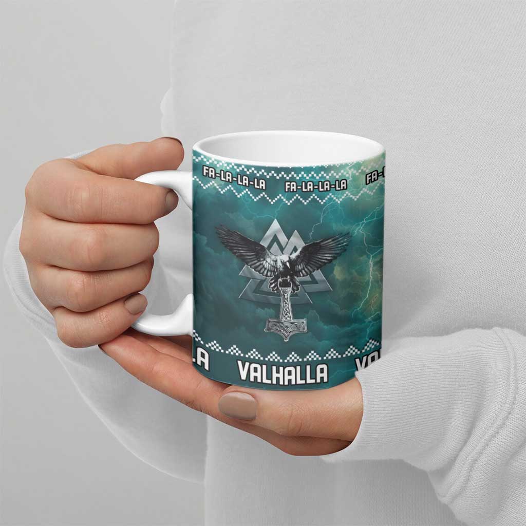 Viking Valhalla Christmas Ceramic Mug with Norse Symbols Raven and Fa La La La Design - Wonder Print Shop