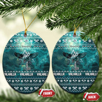 Viking Valhalla Christmas Ceramic Ornament with Norse Symbols Raven and Fa La La La Design - Wonder Print Shop
