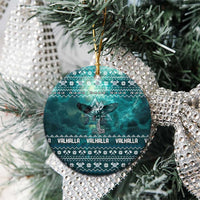 Viking Valhalla Christmas Ceramic Ornament with Norse Symbols Raven and Fa La La La Design - Wonder Print Shop