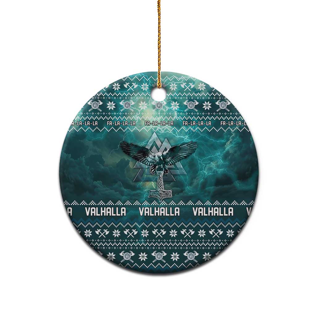 Viking Valhalla Christmas Ceramic Ornament with Norse Symbols Raven and Fa La La La Design - Wonder Print Shop