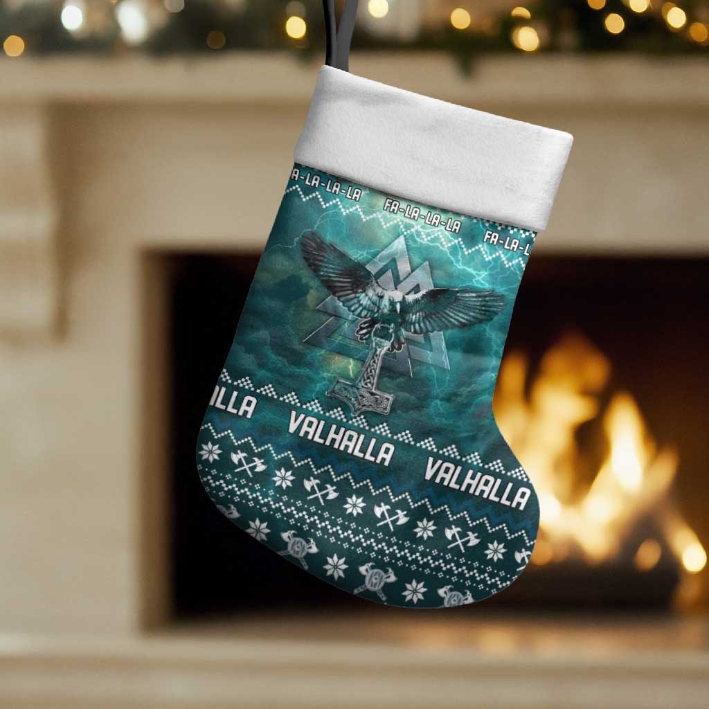 Viking Valhalla Christmas Stocking with Norse Symbols Raven and Fa La La La Design - Wonder Print Shop